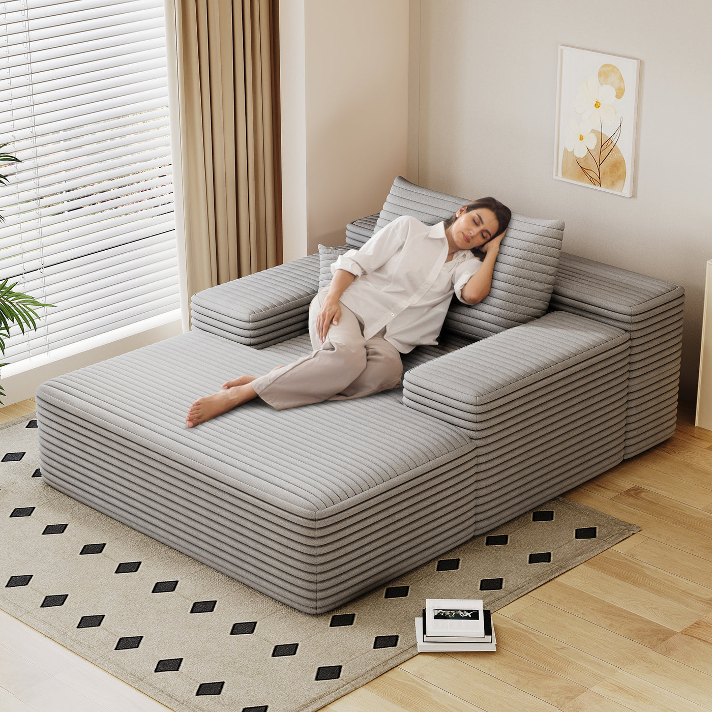 68'*51' Chaise Lounge Chair Indoor, Oversized Upholstered Sofa Bed, Sleeper Couch Reading Chairs Fluffy Plush Faux Fur Cloud Sofas Couches for Living Room,Grey