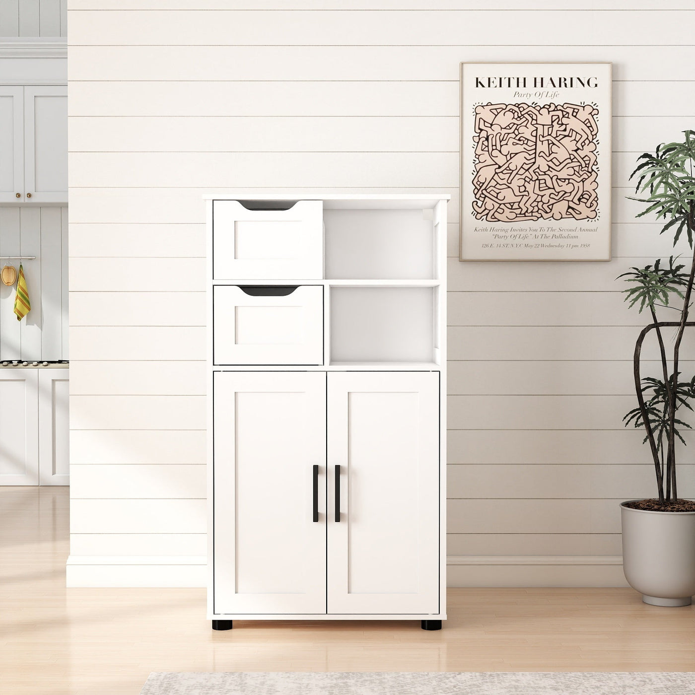 Farmhouse Storage Cabinet ,Versatile Double-Door Storage Cabinet with Adjustable Shelves - Perfect for Living Room & Dining Room