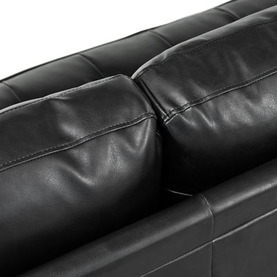 Mirod Mid-Century Modern PU Leather 3-Seat Sofa, Tufted Design, Solid Wood Legs, 2 Bolster Pillows, Comfortable Couch for Living Room & Home Office