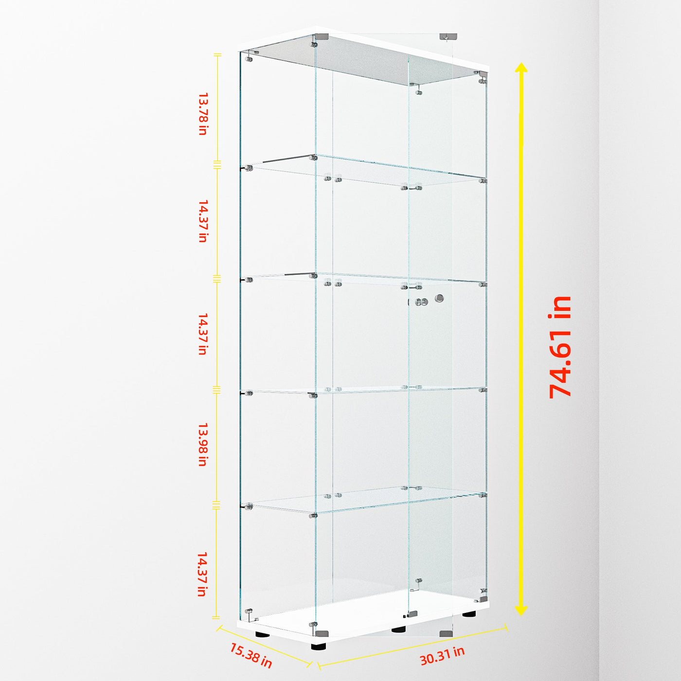 Tempered glass display cabinet,liquorcabinet,storagecabinet,filecabinet,with paipai lights,with locks,bottom equipped with adjustable feet,suitable for uneven,living room bedroom,corridor,office,white