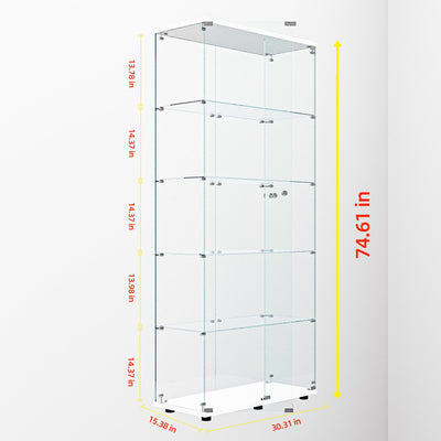 Tempered glass display cabinet,liquorcabinet,storagecabinet,filecabinet,with paipai lights,with locks,bottom equipped with adjustable feet,suitable for uneven,living room bedroom,corridor,office,white