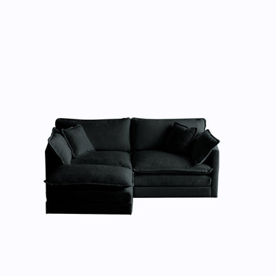 Chenille Two-Seater Sofa with 1 Footrest, 2 Seater L-Shaped Sectional with Ottoman,Loveseat with Ottoman for Small Living Space, Black Chenille