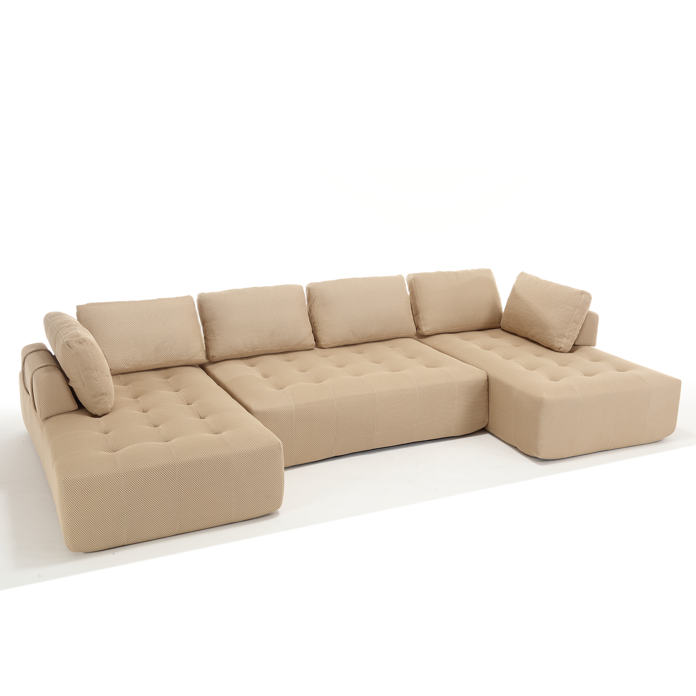 [NEW ARRIVED] [VIDEO PROVIDED]138.5 'Modular Combination Sofa, U-shaped Sofa, Living Room, Apartment, Upholstered ,6-seat Sofa, Free Combination Sofa (Mesh Fabric), Breathable Fabric, Khaki