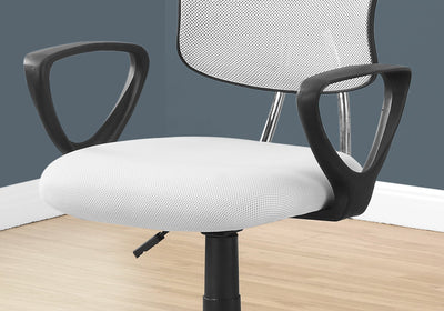 Office Chair, Adjustable Height, Swivel, Ergonomic, Armrests, Computer Desk, Work, Juvenile, White Mesh, Black Metal, Contemporary, Modern
