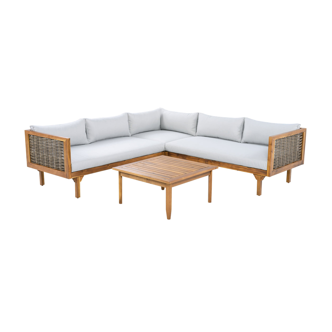 SECTIONAL SEATING GROUP WITH WATERPROOF CUSHIONS - PREMIUM OUTDOOR SOFA SET(LIGHT GRAY CUSHION)