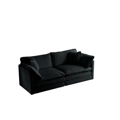 Chenille Two-Seater Sofa with 1 Footrest, 2 Seater L-Shaped Sectional with Ottoman,Loveseat with Ottoman for Small Living Space, Black Chenille