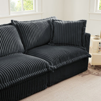 Slipcovered U Shape Sectional Wide and Deep Seat Sofa Couch, 4 Seater Sofa with French Edges Design Multiple Big Pillows, Soft Deep Seat Comfy Cloud Couch for Living Room, Apartment, Gray Corduroy
