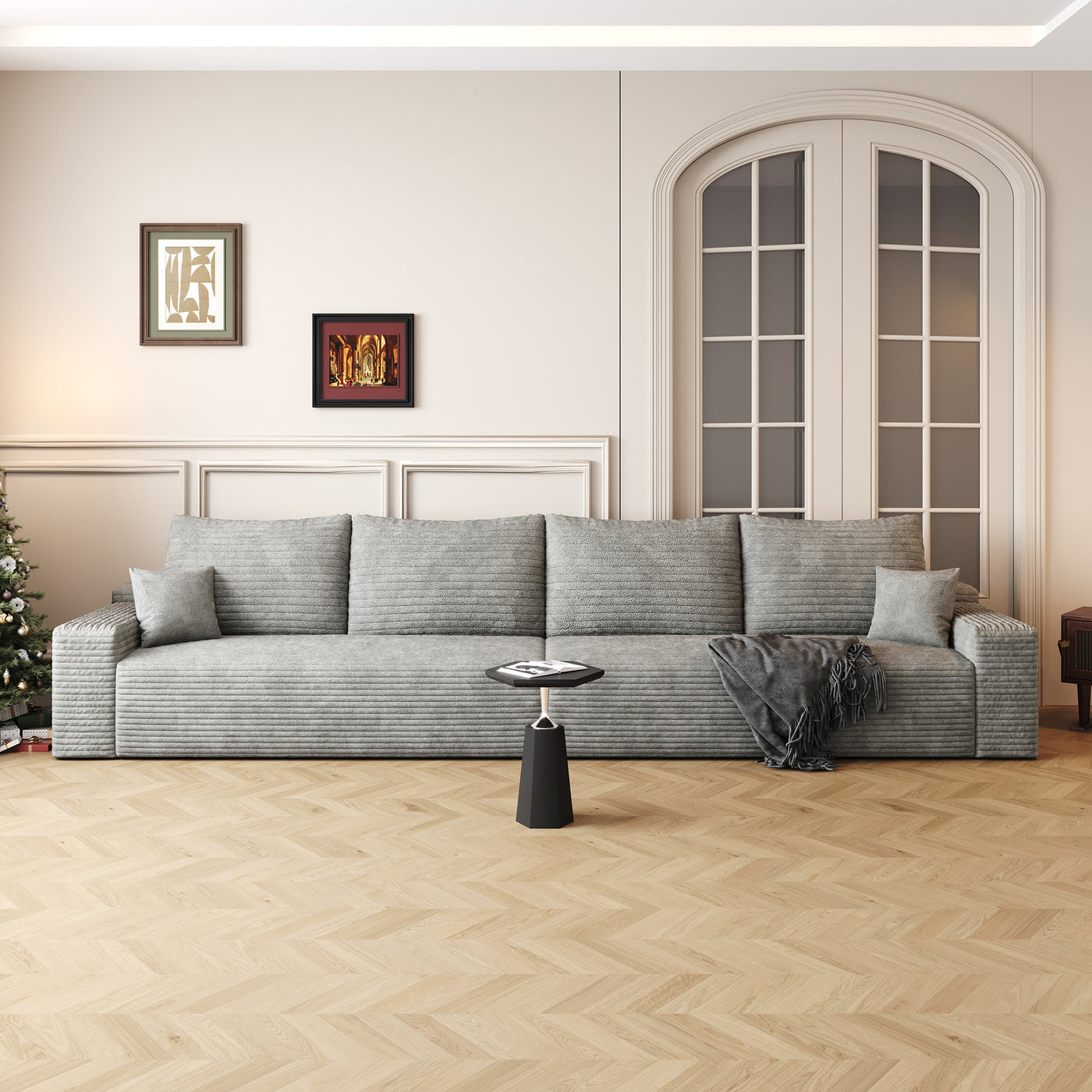 140' Cloud Sectional Couch,Modern Modular Sofa with Deep Seat, Upholstered Couches for Living Room Bedroom,No Assembly Required,Grey(Plush Corduroy Fabric)