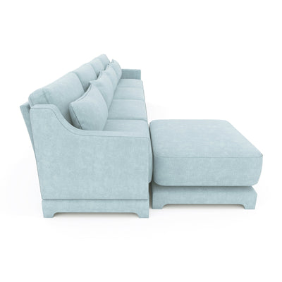 Stylish Four-Seater Sofa with Movable Ottoman in Sky Blue Chenille Fabric with Ergonomic Design