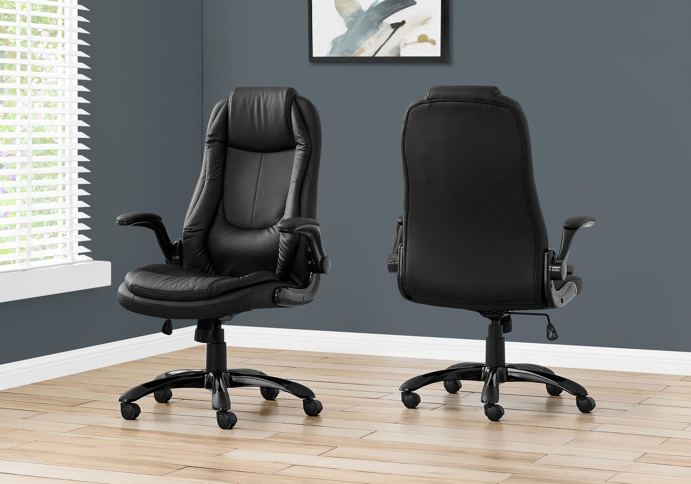Office Chair, Adjustable Height, Swivel, Ergonomic, Armrests, Computer Desk, Work, Black Leather Look, Black Metal, Contemporary, Modern