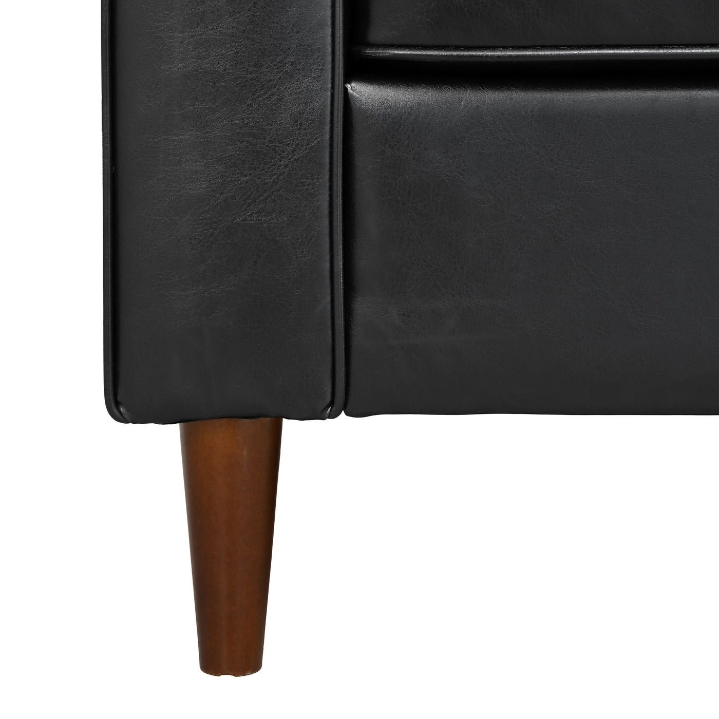 Mirod Mid-Century Modern PU Leather 3-Seat Sofa, Tufted Design, Solid Wood Legs, 2 Bolster Pillows, Comfortable Couch for Living Room & Home Office