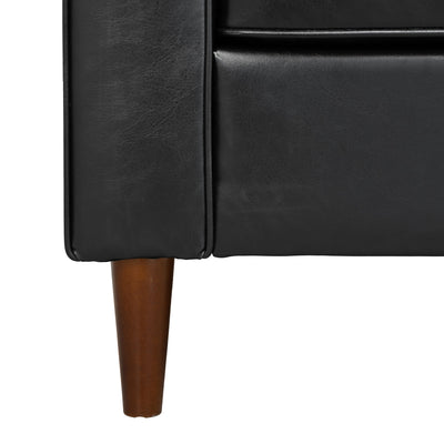 Mirod Mid-Century Modern PU Leather 3-Seat Sofa, Tufted Design, Solid Wood Legs, 2 Bolster Pillows, Comfortable Couch for Living Room & Home Office