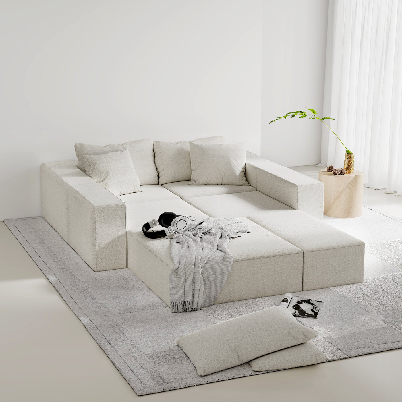 Modern Upholstered Sectional Sofa Couch Set,Modular 132' L Shaped Sectional Living Room Sofa Set With 6 Pillows,Free Combination Sofa Couch for Living Room,Bedroom