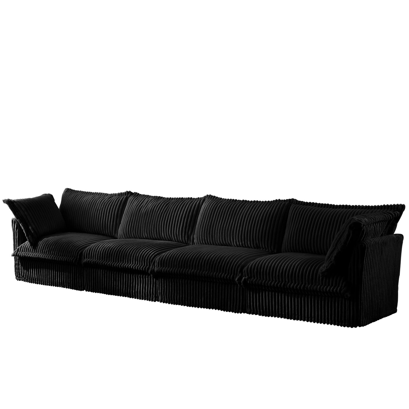Slipcovered Long Sofa, 4 Seater Sofa with Removable Cover, Extra Deep Couch for Living Room, Corduroy Fabric Cloud Like Comfy Sofa Couch, Black Corduroy Fabric