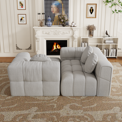 Modern upholstered combination sofa set, fully compressed modular 103' L-shaped combination living room sofa set with 3 pillows, free combination sofa for living room and bedroom (Right side recliner)