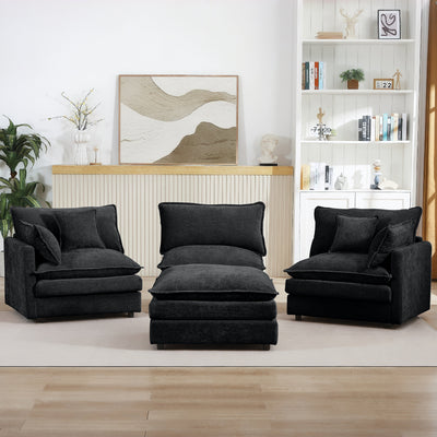 Modular Sectional Sofa, 105 Inch L Shaped Couch Set, Comfy Cloud Couches with Movable Ottoman, Black Chenille
