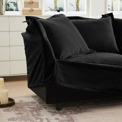 Slipcovered U Shape Sectional Wide and Deep Seat Sofa Couch, 4 Seater Sofa with French Edges Design Multiple Big Pillows, Soft Deep Seat Comfy Cloud Couch for Living Room, Apartment, Chenille Fabric