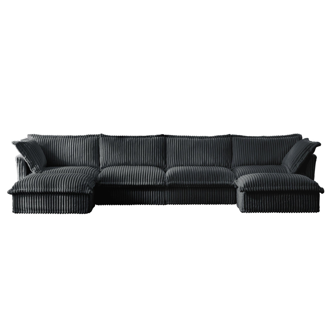 Slipcovered U Shape Sectional Wide and Deep Seat Sofa Couch, 4 Seater Sofa with French Edges Design Multiple Big Pillows, Soft Deep Seat Comfy Cloud Couch for Living Room, Apartment, Gray Corduroy