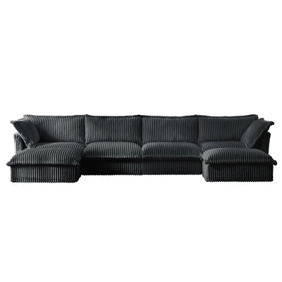 Slipcovered U Shape Sectional Wide and Deep Seat Sofa Couch, 4 Seater Sofa with French Edges Design Multiple Big Pillows, Soft Deep Seat Comfy Cloud Couch for Living Room, Apartment, Gray Corduroy