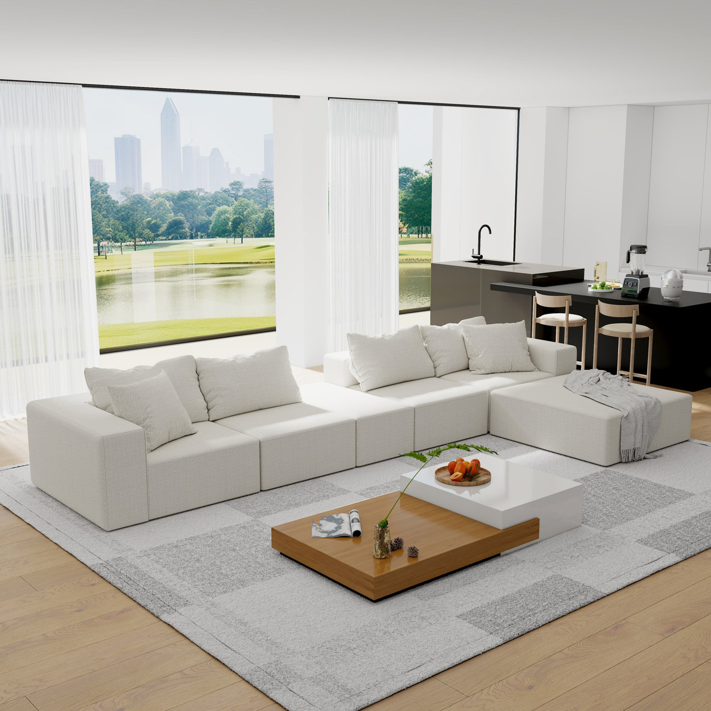 Modern Upholstered Sectional Sofa Couch Set,Modular 132' L Shaped Sectional Living Room Sofa Set With 6 Pillows,Free Combination Sofa Couch for Living Room,Bedroom