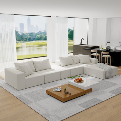 Modern Upholstered Sectional Sofa Couch Set,Modular 132' L Shaped Sectional Living Room Sofa Set With 6 Pillows,Free Combination Sofa Couch for Living Room,Bedroom
