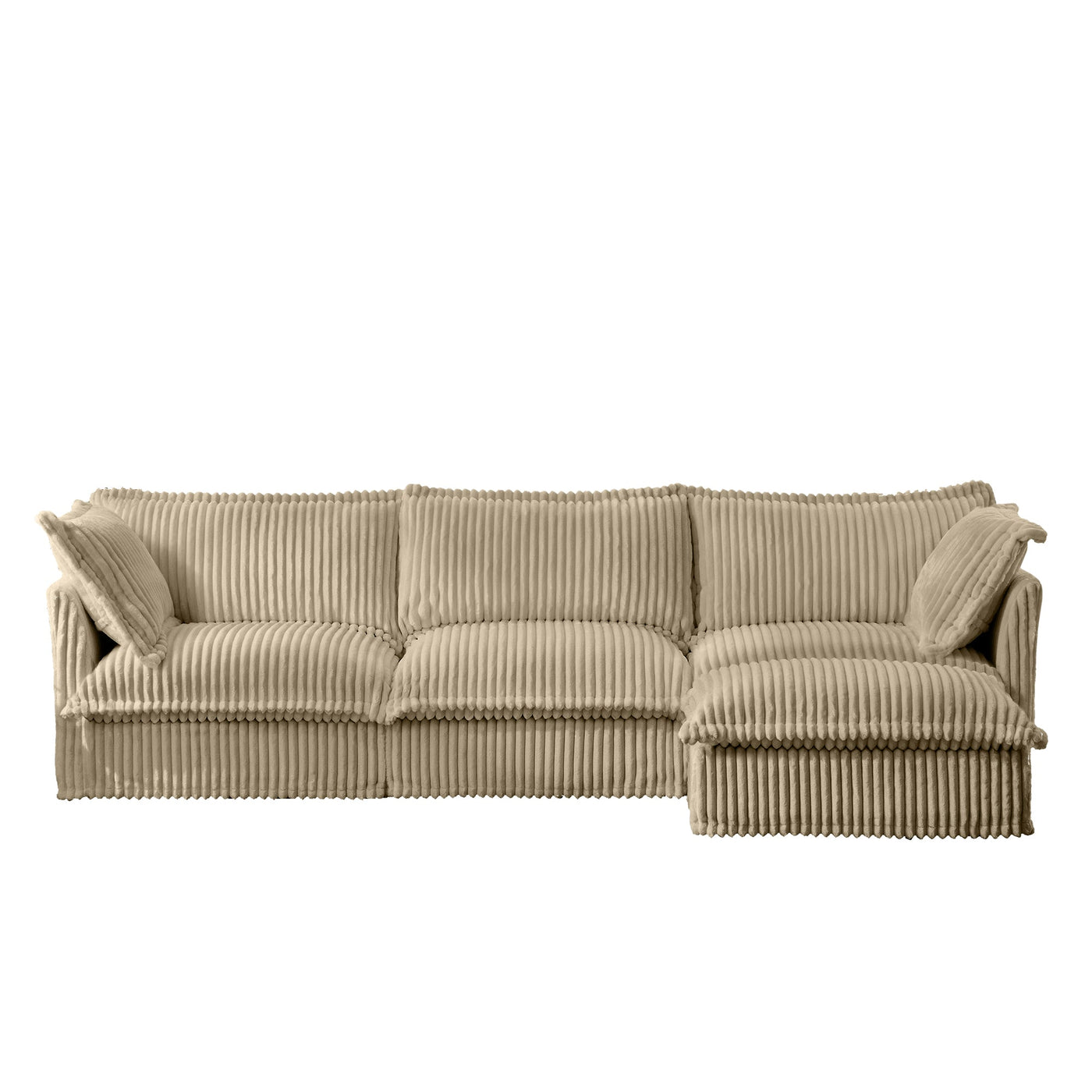 L-Shaped Slipcovered Sectional Sofa Couch, Comfy Deep Seat Cloud Couch with Convertible Ottoman & 2 Big Pillows, Modern Oversized 3 Seater Slipcovered Sofa Set for Living Room Office, Camel Corduroy
