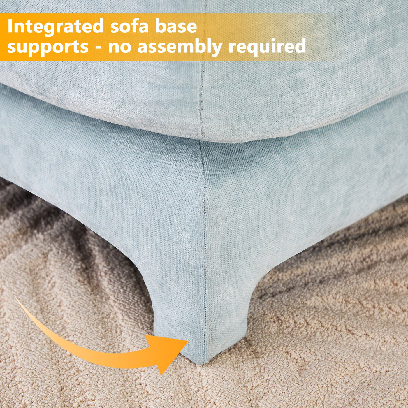 Stylish Four-Seater Sofa with Movable Ottoman in Sky Blue Chenille Fabric with Ergonomic Design
