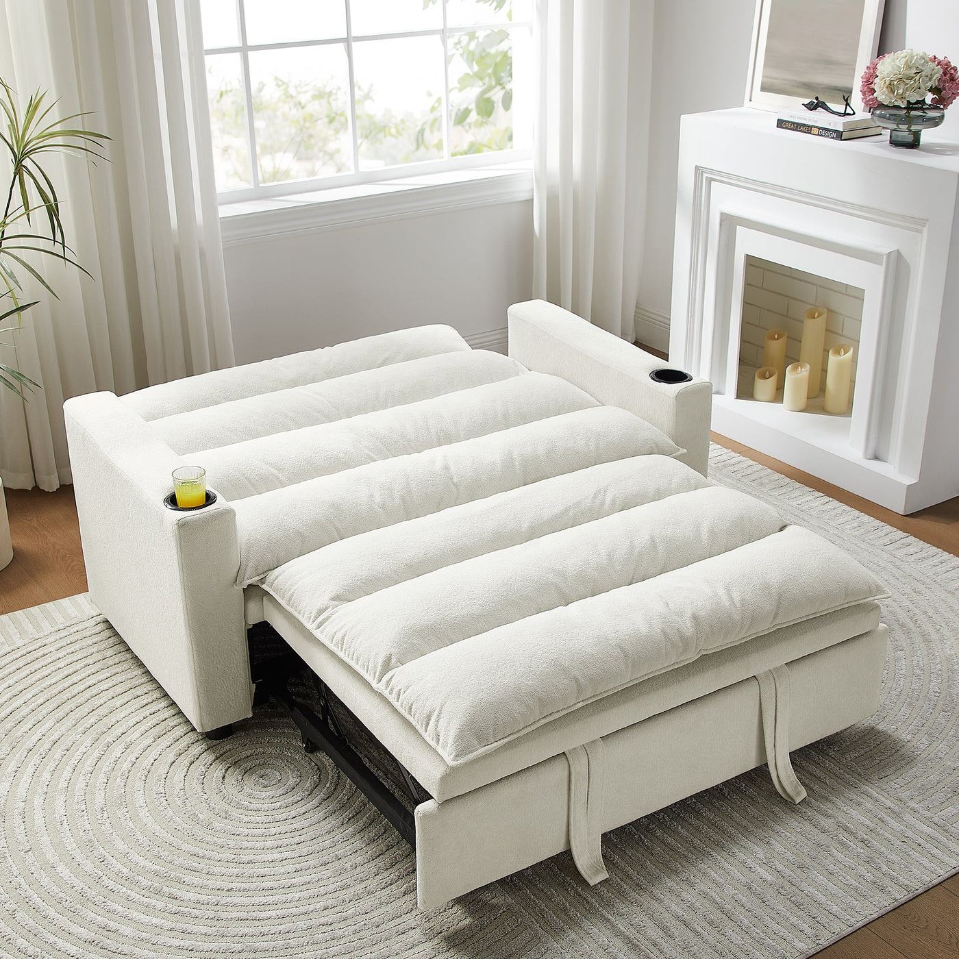 Convertible Sofa Bed, 3-in-1 Multi-Functional Velvet Sleeper Couch Pull-Out Bed, 47'' Loveseat Chaise Lounge with Adjustable Backrest ,  Living Room, Small Space