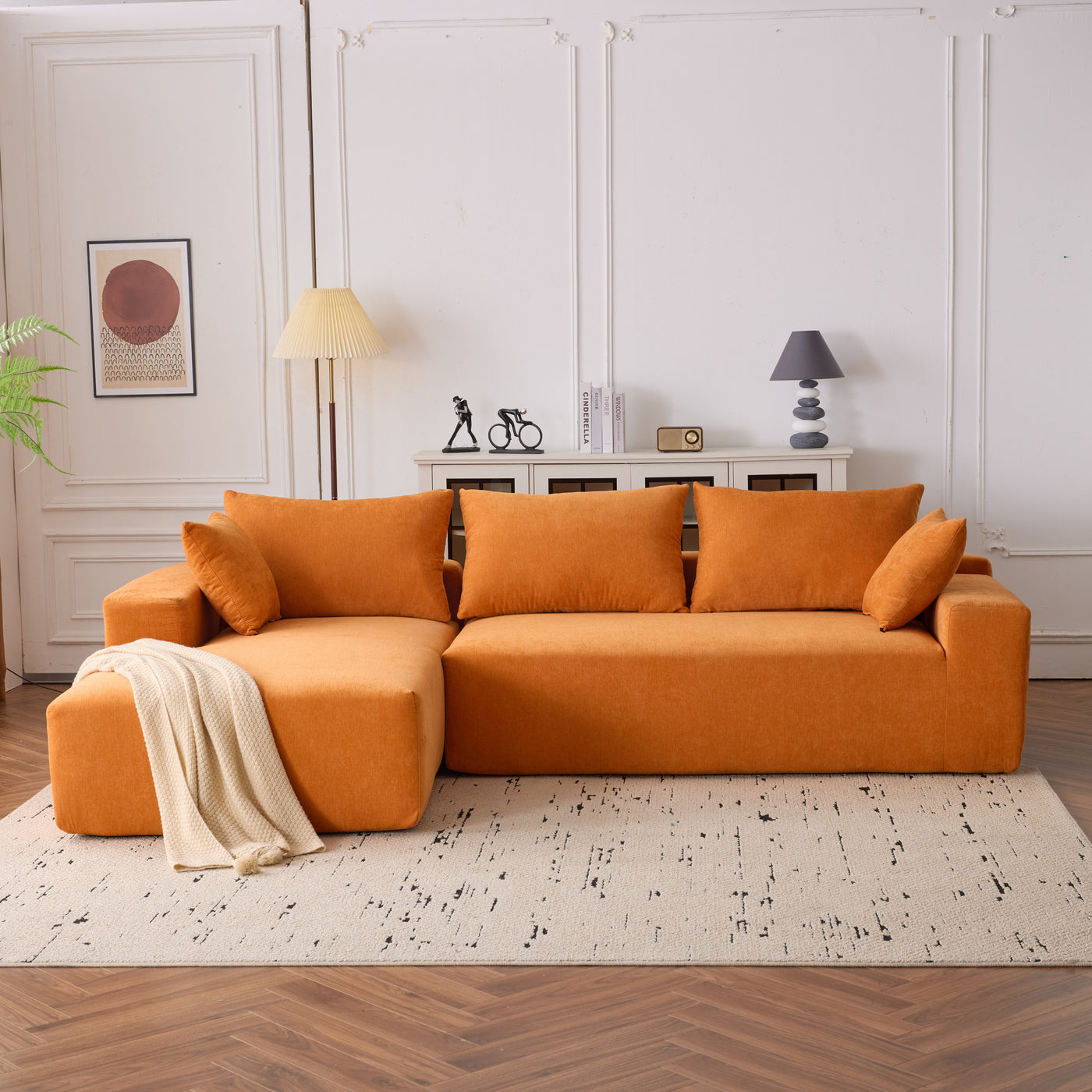 108*68 inch extra-deep modular sofa, cloud sofa, 4-person sofa, sitting and sleeping, living room Chenille modular sofa, no need to assemble, orange