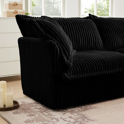 Slipcovered Long Sofa, 4 Seater Sofa with Removable Cover, Extra Deep Couch for Living Room, Corduroy Fabric Cloud Like Comfy Sofa Couch, Black Corduroy Fabric
