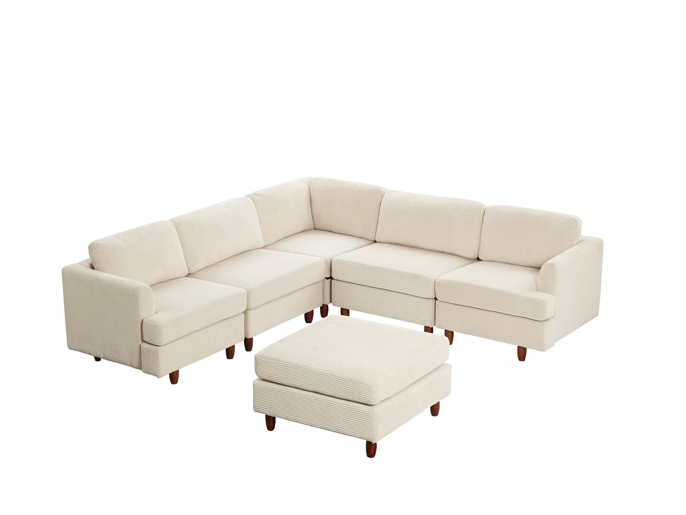 Modern Modular Sectional couch,6 Seaters Sleeper Sofa Upholstered Corduroy Free Combination Sofa(Beige)
