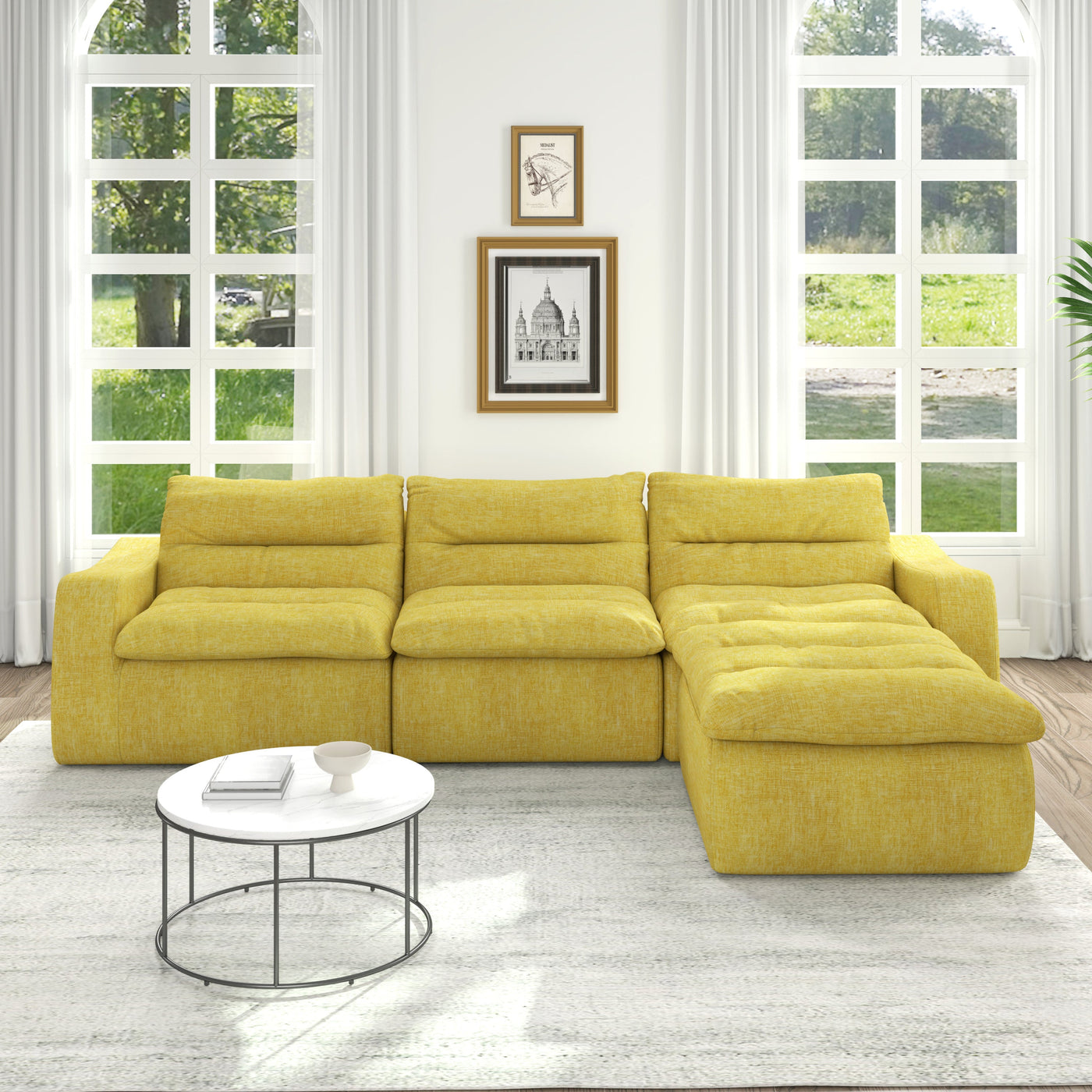 Modern Lazy Style L-Shaped Modular Combined Sofa with Comfortable Beanbag Design - Yellow