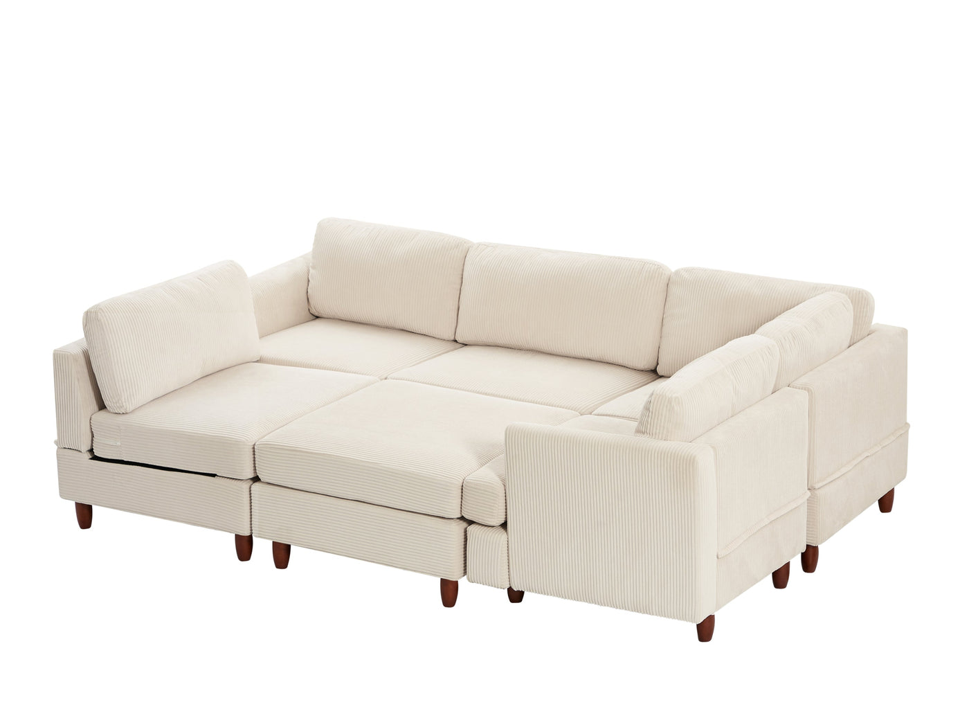 Modern Modular Sectional couch,6 Seaters Sleeper Sofa Upholstered Corduroy Free Combination Sofa(Beige)