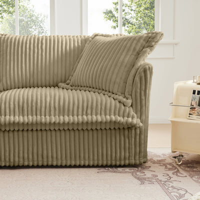 Slipcovered U Shape Sectional Deep Seat Sofa Couch, 3 Seater Sofa with French Edges Design Multiple Big Pillows, Modular Deep Seat Sectional Sofa Comfy Cloud Couch for Living Room, Apartment, Camel