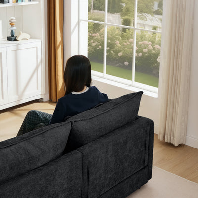 Modular Sectional Sofa, 105 Inch L Shaped Couch Set, Comfy Cloud Couches with Movable Ottoman, Black Chenille