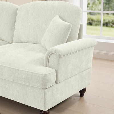 Classic U Shape 4 Seater Modular Sectional Sofa Couch with Flared Arms and Removable Ruffles Pleats Skirts and Spindle Legs, Chenille Deep Seat Cloud Sofa with Movable Ottomans, Beige White
