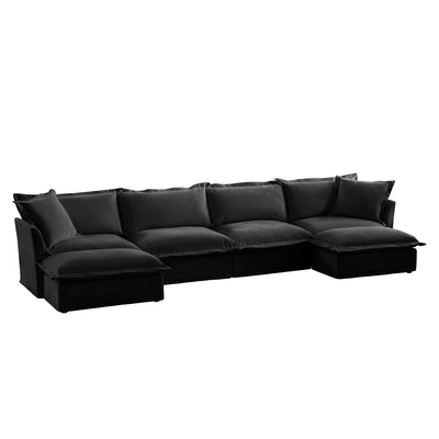 Slipcovered U Shape Sectional Wide and Deep Seat Sofa Couch, 4 Seater Sofa with French Edges Design Multiple Big Pillows, Soft Deep Seat Comfy Cloud Couch for Living Room, Apartment, Chenille Fabric