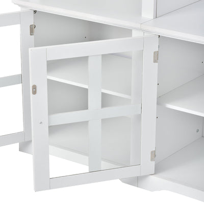 [VIDEO provided] ON-TREND Minimalism Entertainment Wall Unit with Bridge, Modern TV Console Table for TVs Up to 70', Multifunctional TV Stand with Tempered Glass Door, White (Old SKU: SD000009AAK)