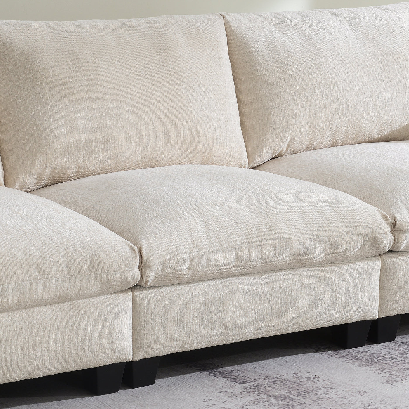 Chenille Sectional Sofa with Bluetooth Speaker, Comfy Cloud Couch Set with Drop Down Table, Cup Holders, USB Charger, Storage Armrest, Wide Seat, 96*35''