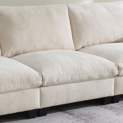 Chenille Sectional Sofa with Bluetooth Speaker, Comfy Cloud Couch Set with Drop Down Table, Cup Holders, USB Charger, Storage Armrest, Wide Seat, 96*35''