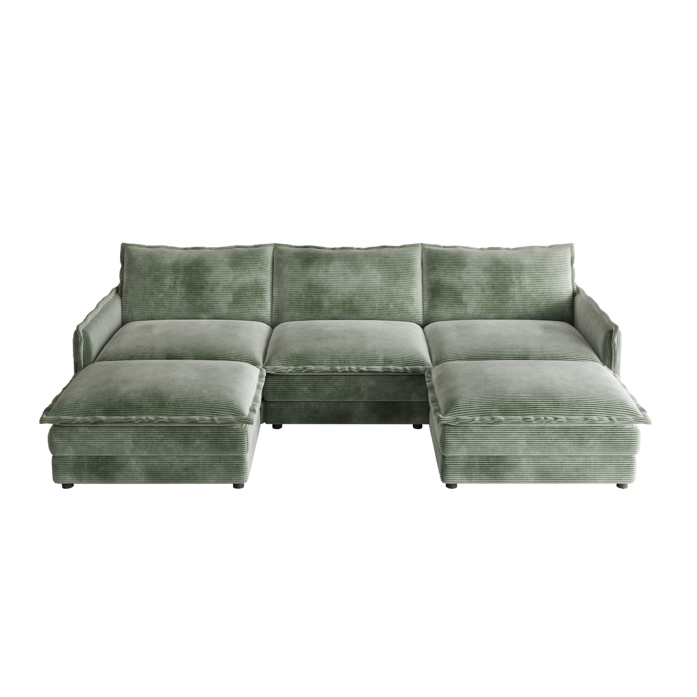 Corduroy Fabric 3-Seater Comfy Cloud Couch with 2 Movable Footrest for Living Room,Oversized Deep Seat U Shaped Couch Set, Upholstered Large Size Deep Seat 2-Seat Sofa with 3 cushions