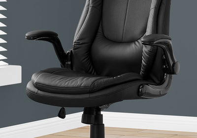Office Chair, Adjustable Height, Swivel, Ergonomic, Armrests, Computer Desk, Work, Black Leather Look, Black Metal, Contemporary, Modern