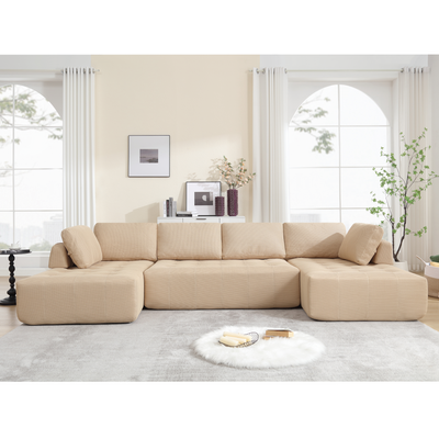 [NEW ARRIVED] [VIDEO PROVIDED]138.5 'Modular Combination Sofa, U-shaped Sofa, Living Room, Apartment, Upholstered ,6-seat Sofa, Free Combination Sofa (Mesh Fabric), Breathable Fabric, Khaki