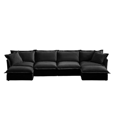 Slipcovered U Shape Sectional Wide and Deep Seat Sofa Couch, 4 Seater Sofa with French Edges Design Multiple Big Pillows, Soft Deep Seat Comfy Cloud Couch for Living Room, Apartment, Chenille Fabric