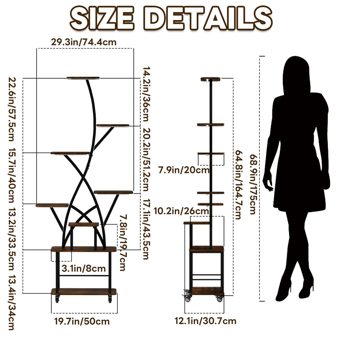 Plant Stand Indoor with Grow Light, 8-Tiered 64' Tall Indoor Plant Shelves for Multiple Plants, Large Metal Plant Shelf, Lighted Plant Stand for Indoor, Balcony, Living Room