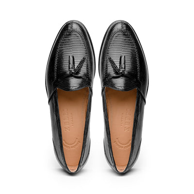 14-580-BLK FRANCO Teju Lizard Tassel Loafer, Black