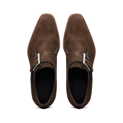 56-110-DBR Hebilla Monk Strap Italian Suede Calfskin Dark Brown