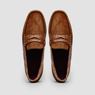 31-160-CGN MONZA Sueded Calfskin with Crocodile Driver, Cognac