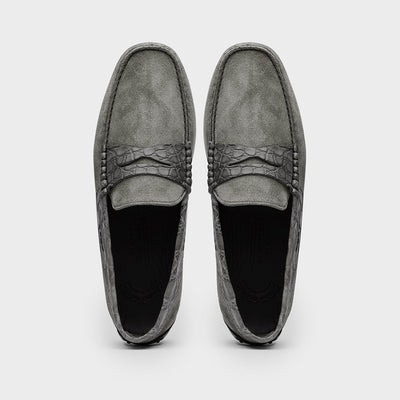 31-160-GRY MONZA Sueded Calfskin with Crocodile Driver, Grey