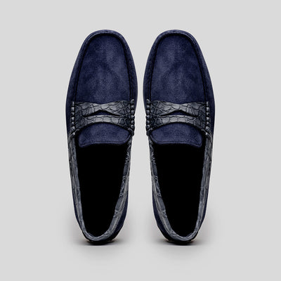 31-160-NVY MONZA Sueded Calfskin with Crocodile Driver, Navy